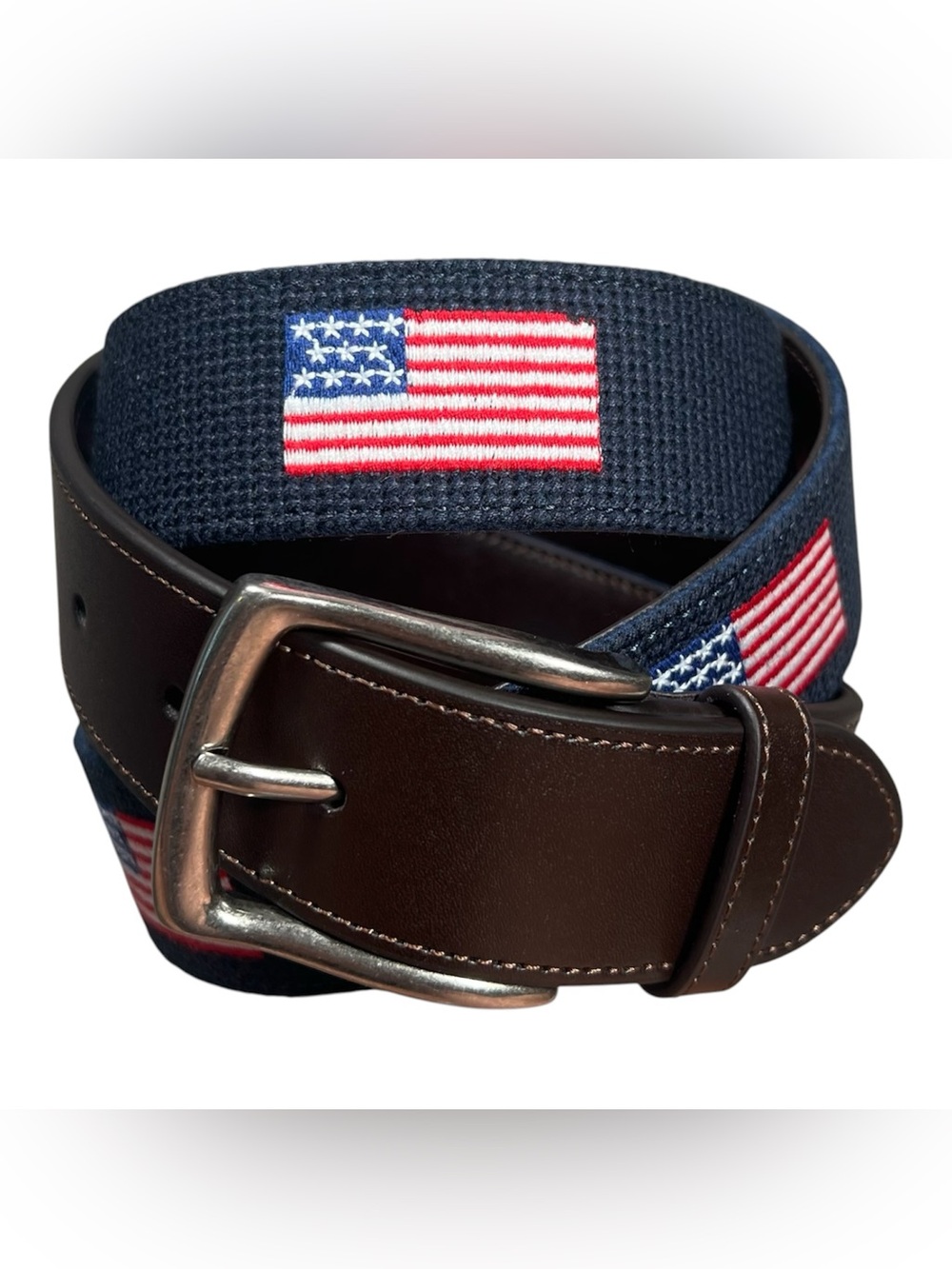 New Original Penguin American Flag Needlepoint Belt Mens Size 32 Navy Blue Golf